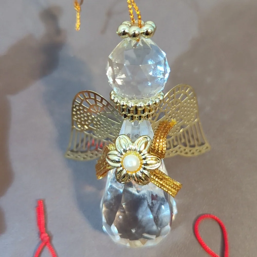Angel 5 lot Ornaments Clay Girls Crystal cut Paper mache